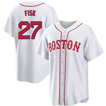 Men's Majestic Boston Red Sox #27 Carlton Fisk White Home Flex Base  Authentic Collection MLB Jersey